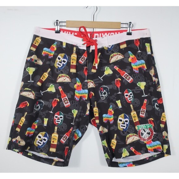 Dixxon Swim Trunks Board Shorts Fiesta Tequila Cocktails Luchador Men's 38 - Picture 1 of 7